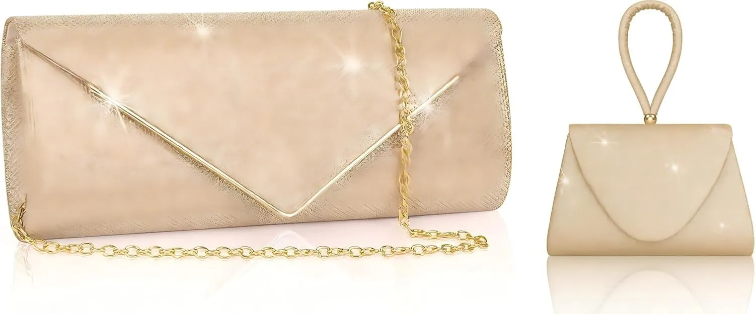 Larcenciel Shiny Sequin Envelope Clutch Evening Bag with Chain, Fashion Sparkly Party Prom Purse