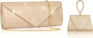 Larcenciel Shiny Sequin Envelope Clutch Evening Bag with Chain, Fashion Sparkly Party Prom Purse