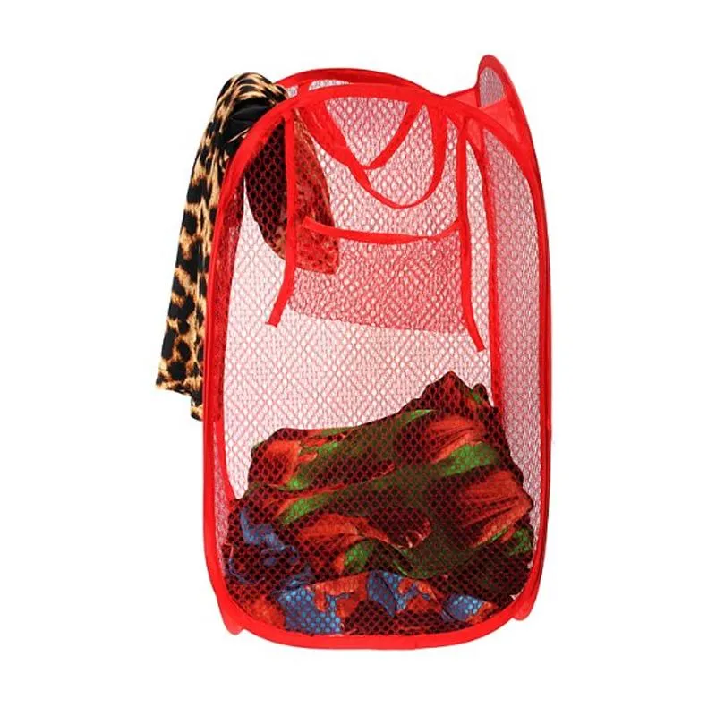 Laundry Hamper Mesh Fabric For Ventilation Foldable Storage  Up Clothes Basket