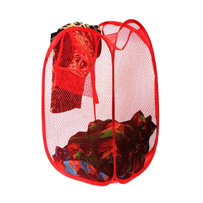 Laundry Hamper Mesh Fabric For Ventilation Foldable Storage  Up Clothes Basket