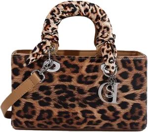 Leopard Print Handbag for Women PU Leather Shoulder Waterproof Crossbody Fashion Messenger Satchel Elegant Hobo Top Handle
