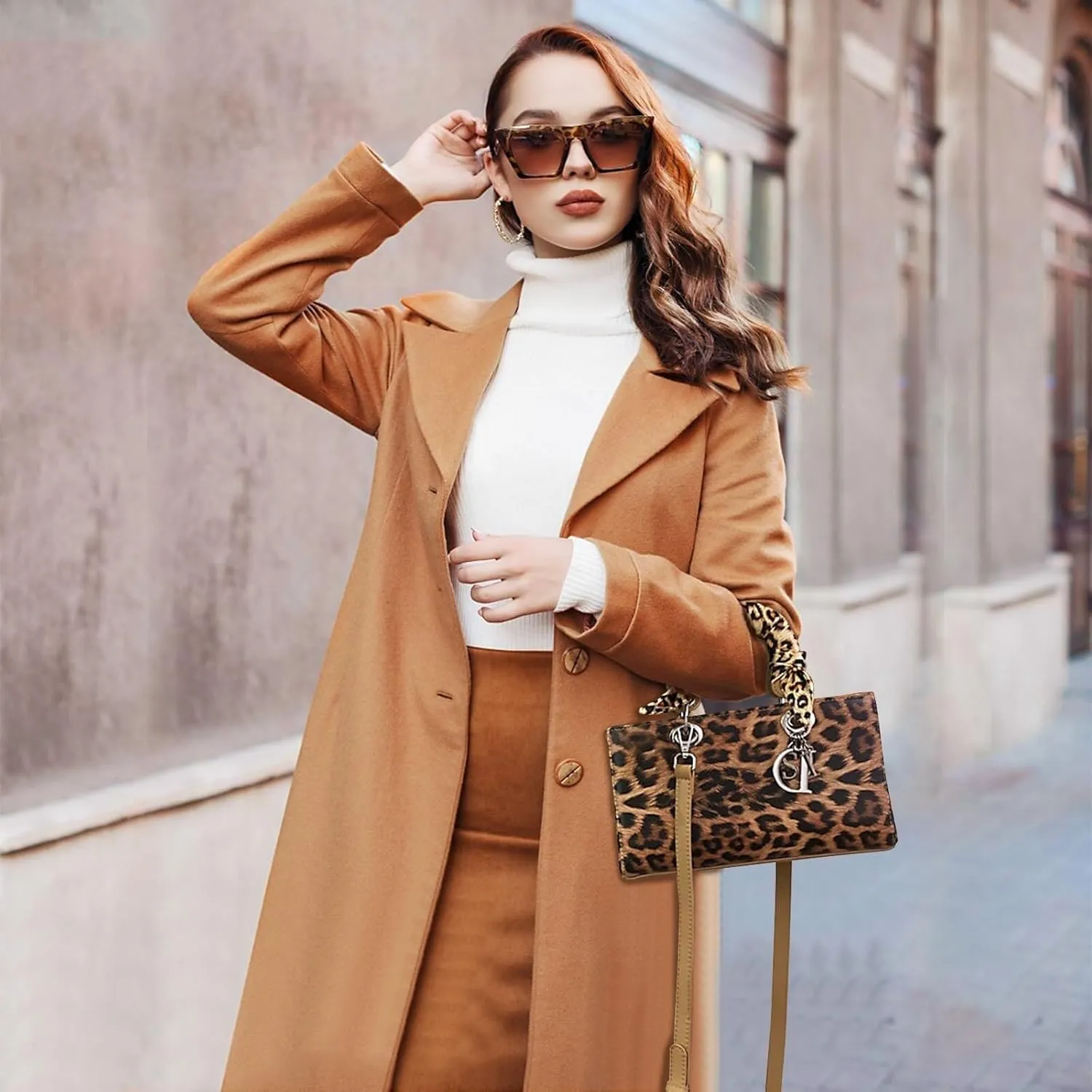 Leopard Print Handbag for Women PU Leather Shoulder Waterproof Crossbody Fashion Messenger Satchel Elegant Hobo Top Handle