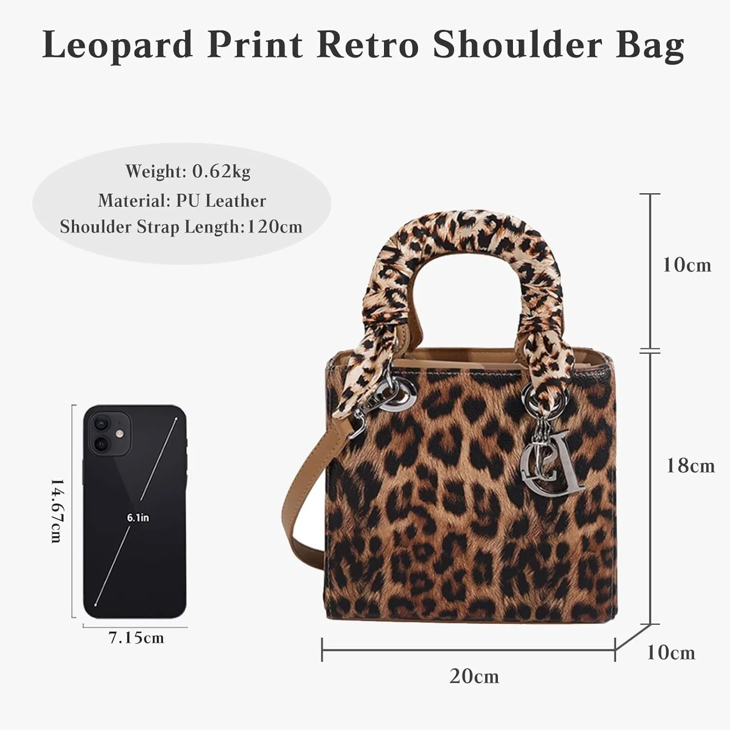 Leopard Print Handbag for Women PU Leather Shoulder Waterproof Crossbody Fashion Messenger Satchel Elegant Hobo Top Handle