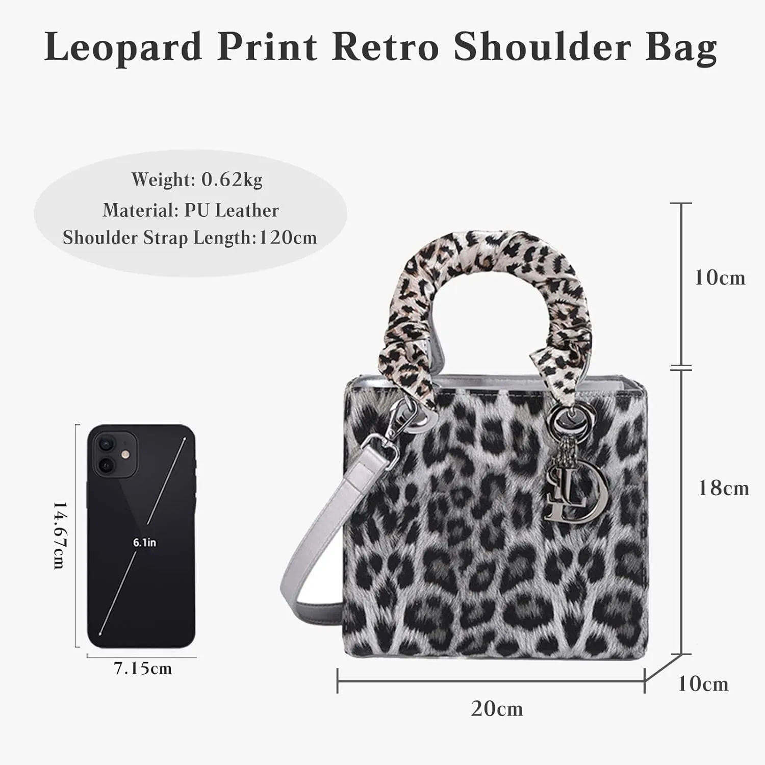 Leopard Print Handbag for Women PU Leather Shoulder Waterproof Crossbody Fashion Messenger Satchel Elegant Hobo Top Handle