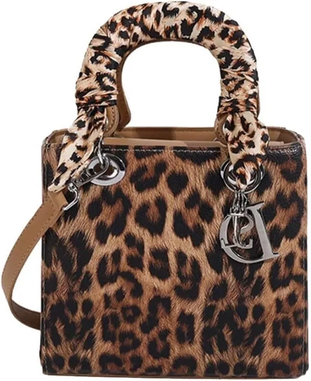 Leopard Print Handbag for Women PU Leather Shoulder Waterproof Crossbody Fashion Messenger Satchel Elegant Hobo Top Handle