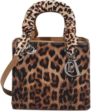 Leopard Print Handbag for Women PU Leather Shoulder Waterproof Crossbody Fashion Messenger Satchel Elegant Hobo Top Handle