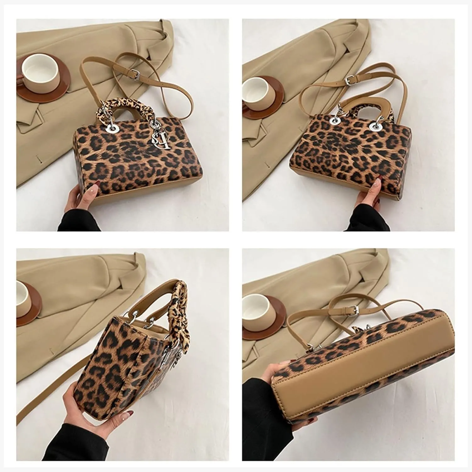 Leopard Print Handbag for Women PU Leather Shoulder Waterproof Crossbody Fashion Messenger Satchel Elegant Hobo Top Handle