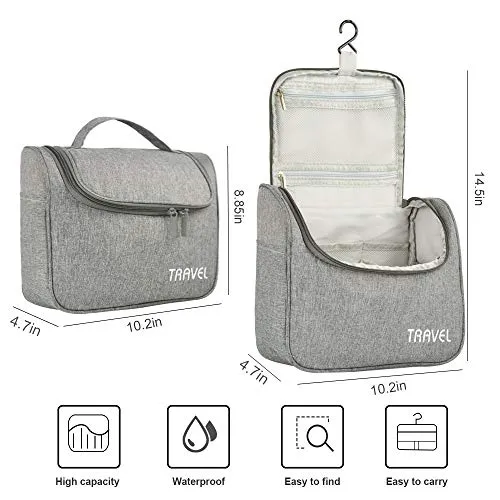 Lermende Toiletry Bag Large Cosmetic Makeup Travel Accessories Portable Hanging Organizer for Men & Women(Gray)