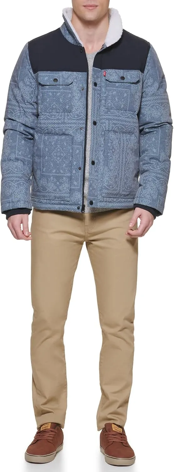 Levi's Men's Quilted Mixed Media Shirttail Work Wear Puffer Jacket