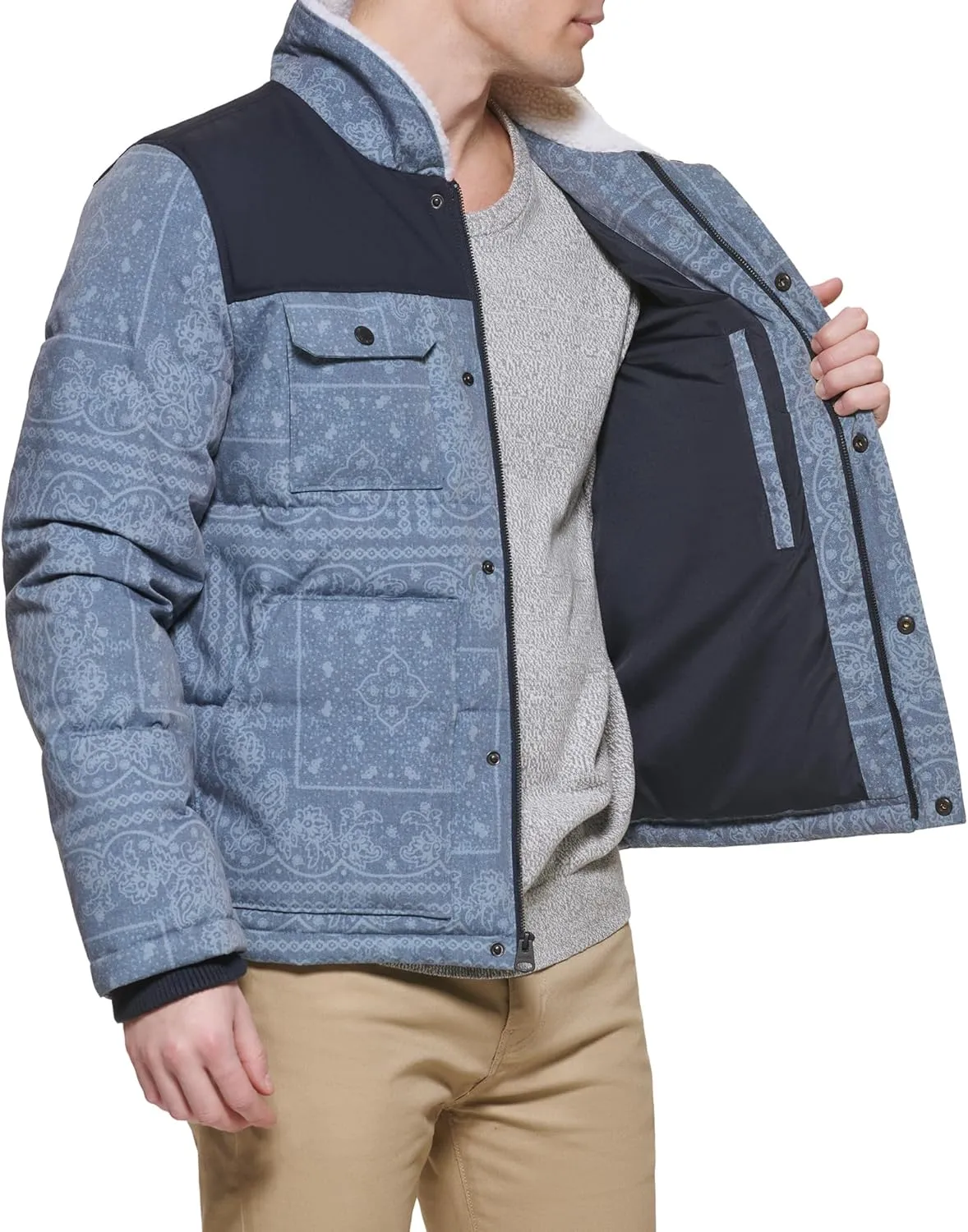Levi's Men's Quilted Mixed Media Shirttail Work Wear Puffer Jacket