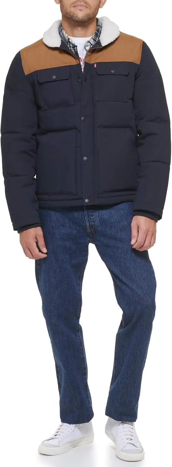 Levi's Men's Quilted Mixed Media Shirttail Work Wear Puffer Jacket