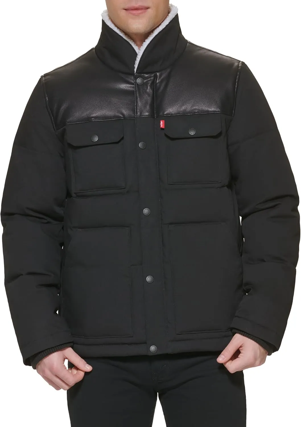 Levi's Men's Quilted Mixed Media Shirttail Work Wear Puffer Jacket