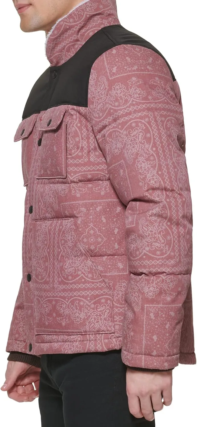Levi's Men's Quilted Mixed Media Shirttail Work Wear Puffer Jacket