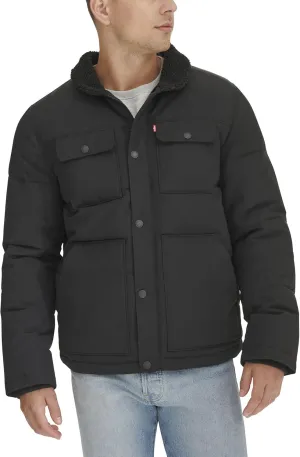 Levi's Men's Quilted Mixed Media Shirttail Work Wear Puffer Jacket