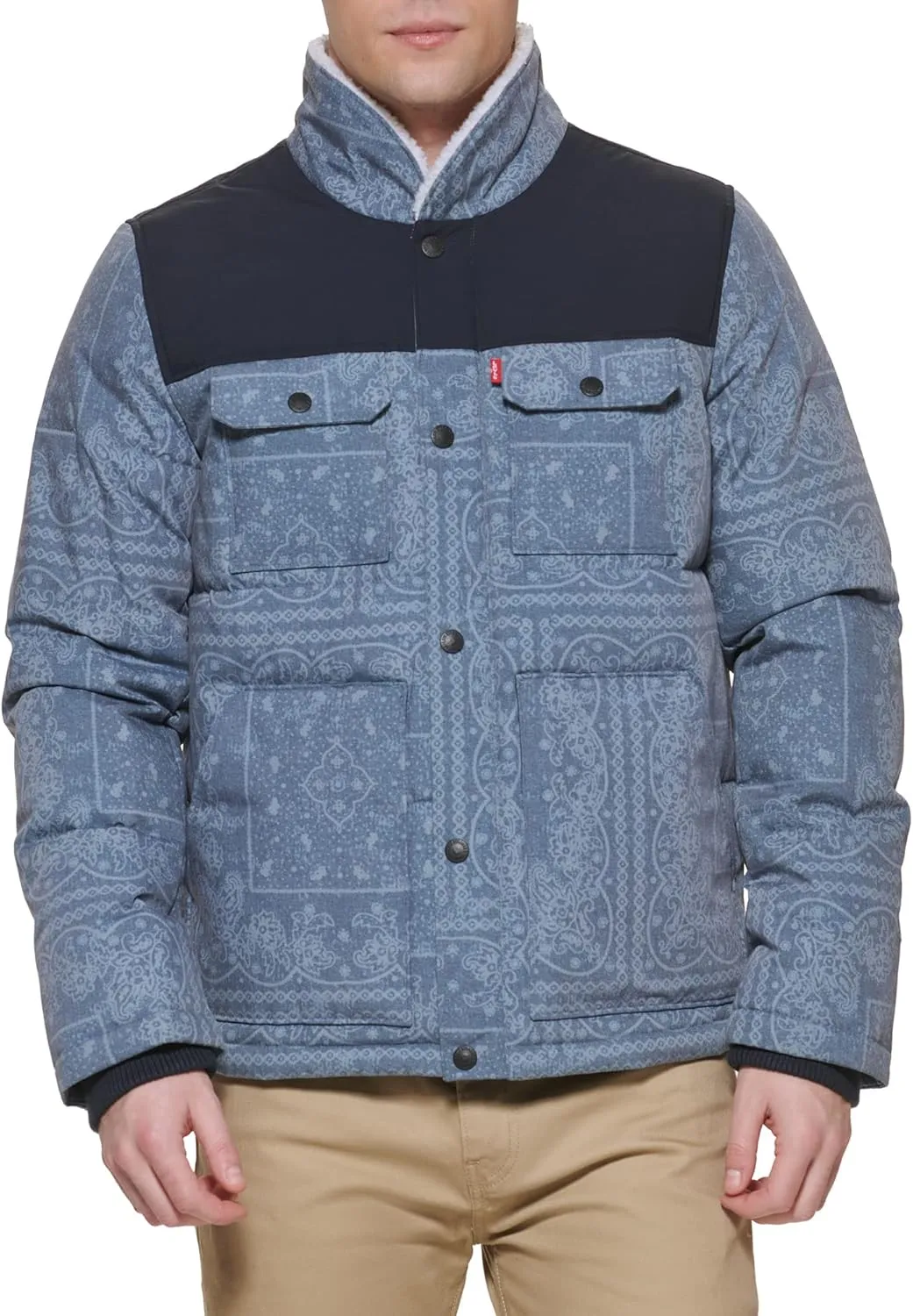 Levi's Men's Quilted Mixed Media Shirttail Work Wear Puffer Jacket