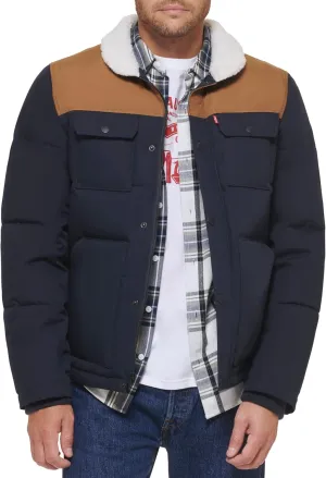 Levi's Men's Quilted Mixed Media Shirttail Work Wear Puffer Jacket