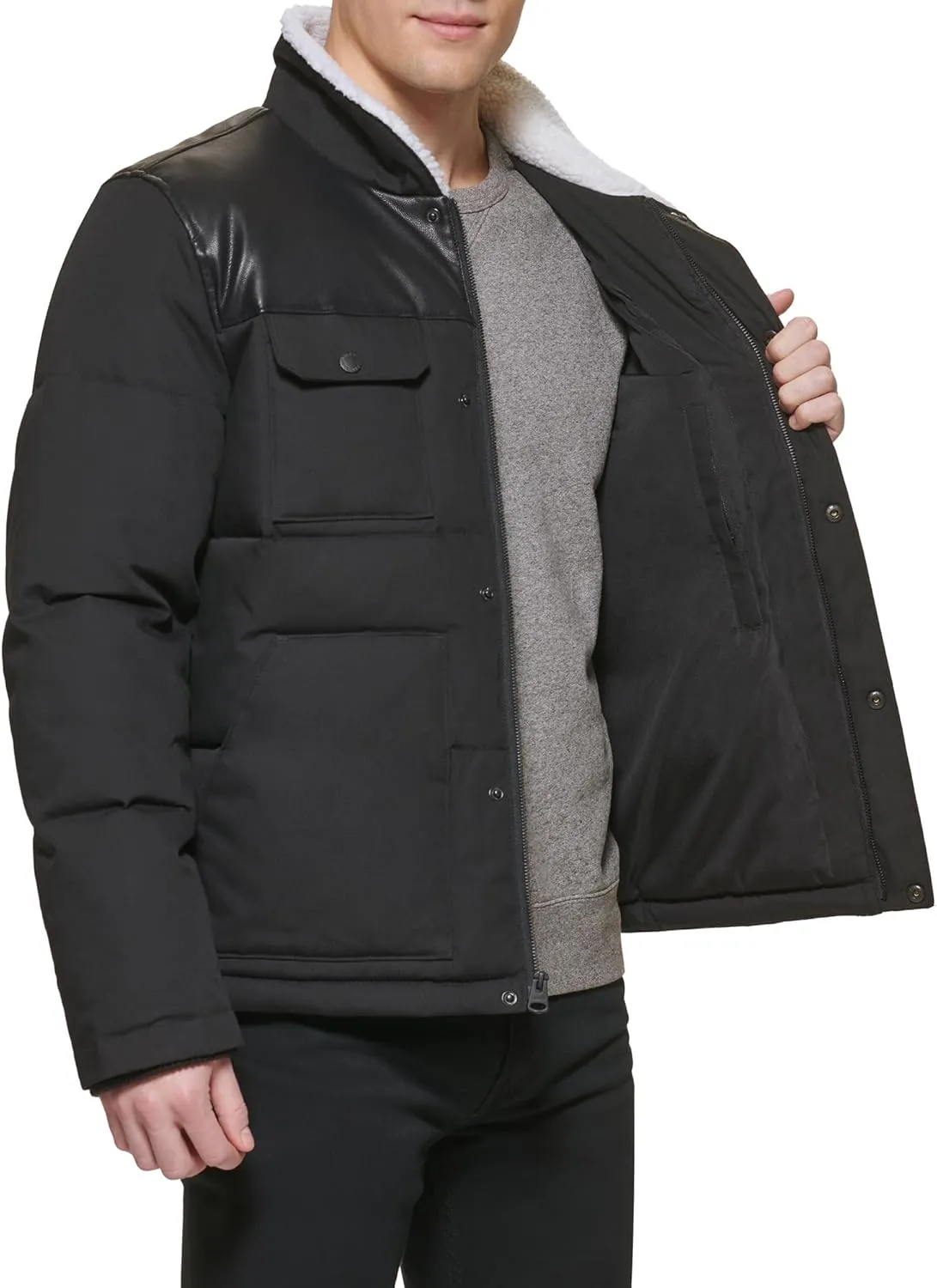 Levi's Men's Quilted Mixed Media Shirttail Work Wear Puffer Jacket