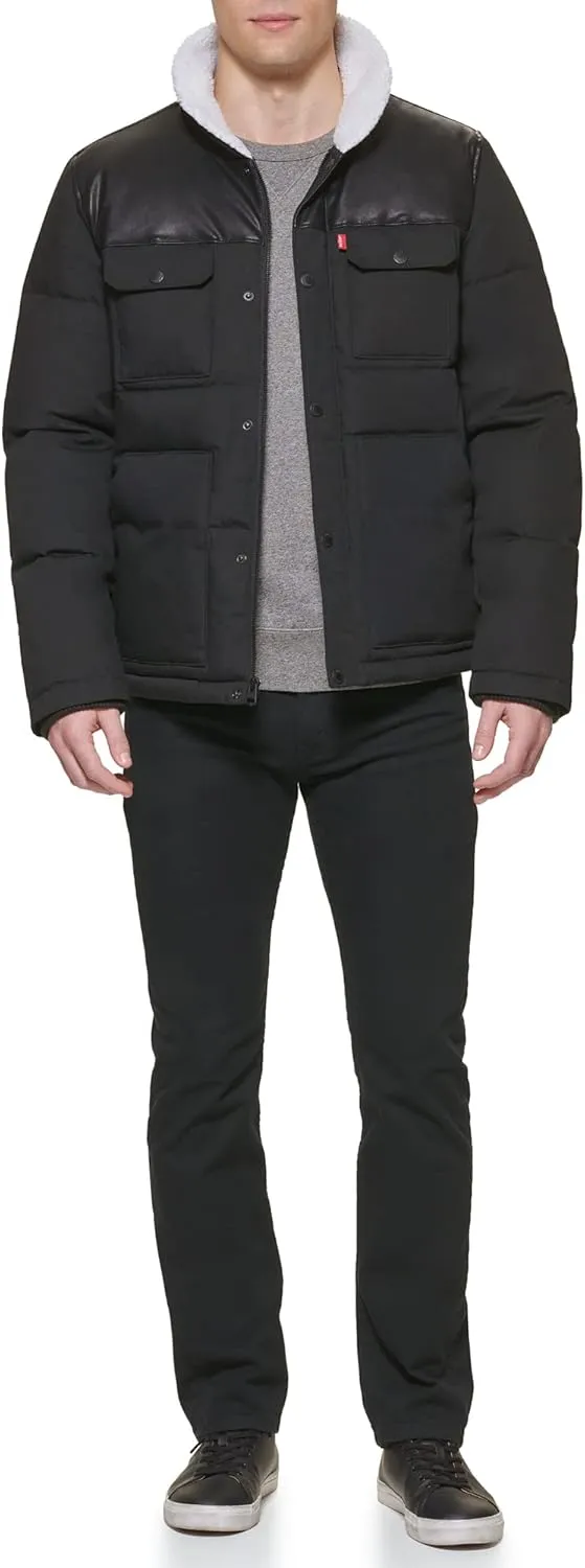 Levi's Men's Quilted Mixed Media Shirttail Work Wear Puffer Jacket