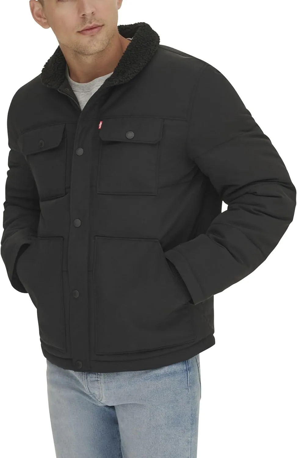 Levi's Men's Quilted Mixed Media Shirttail Work Wear Puffer Jacket