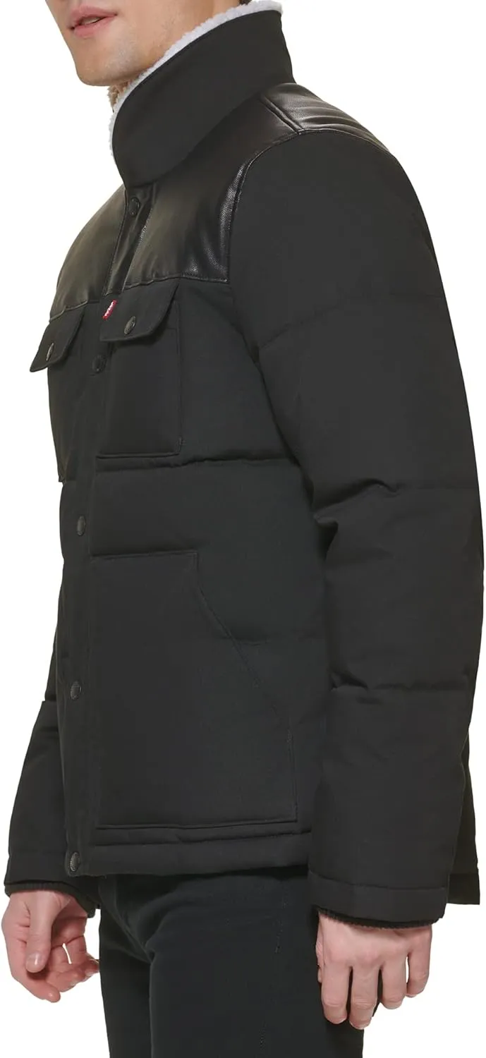 Levi's Men's Quilted Mixed Media Shirttail Work Wear Puffer Jacket