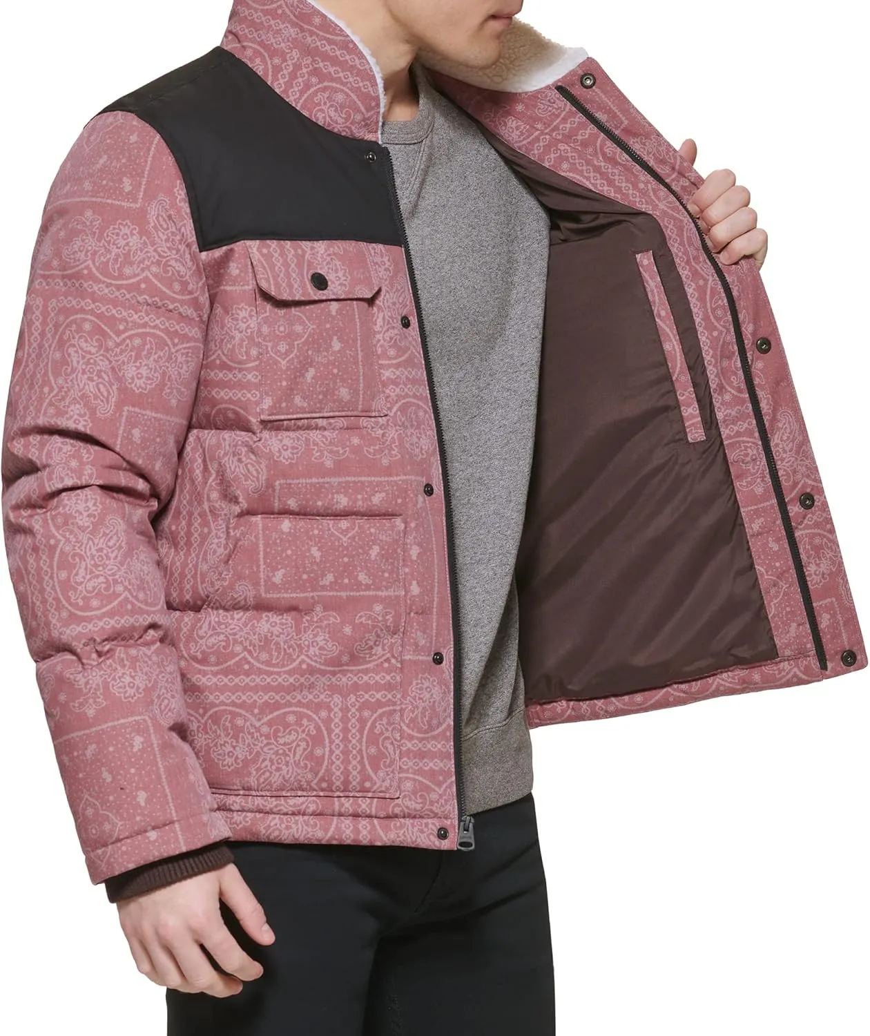 Levi's Men's Quilted Mixed Media Shirttail Work Wear Puffer Jacket