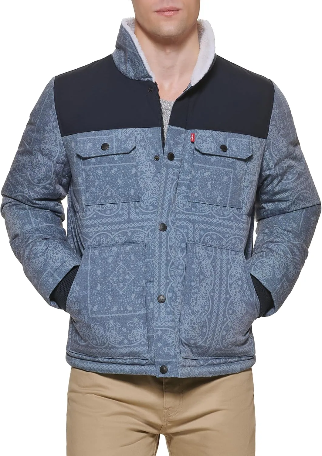 Levi's Men's Quilted Mixed Media Shirttail Work Wear Puffer Jacket