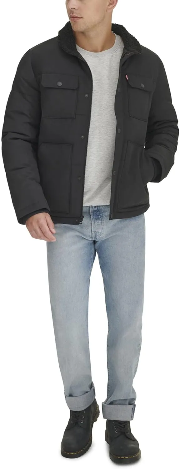 Levi's Men's Quilted Mixed Media Shirttail Work Wear Puffer Jacket