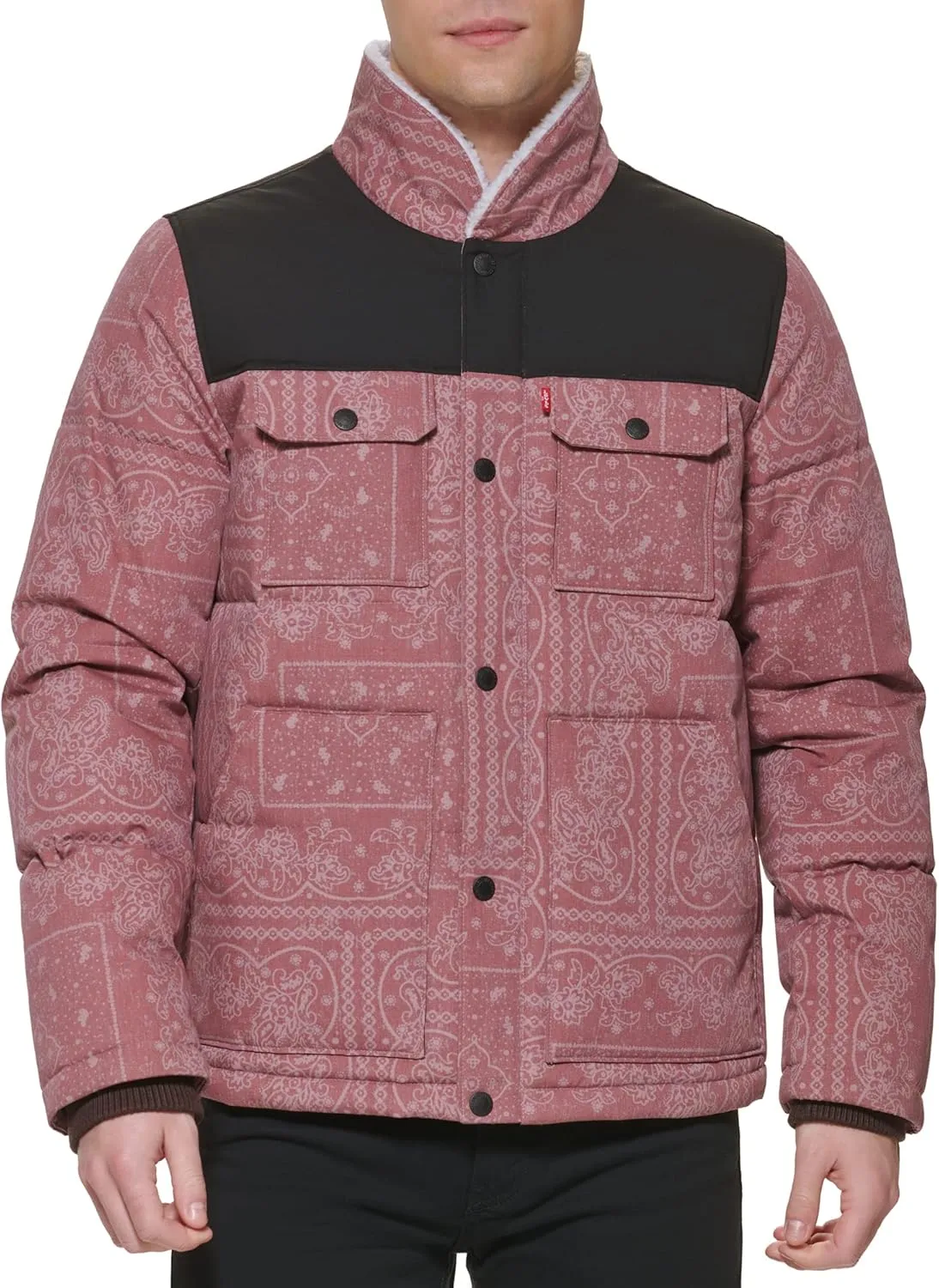 Levi's Men's Quilted Mixed Media Shirttail Work Wear Puffer Jacket