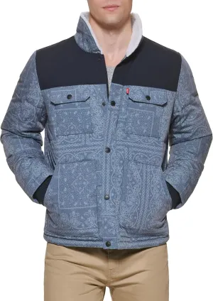 Levi's Men's Quilted Mixed Media Shirttail Work Wear Puffer Jacket