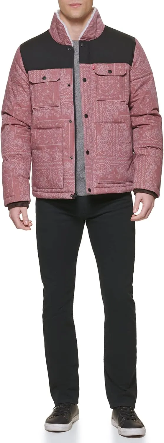 Levi's Men's Quilted Mixed Media Shirttail Work Wear Puffer Jacket