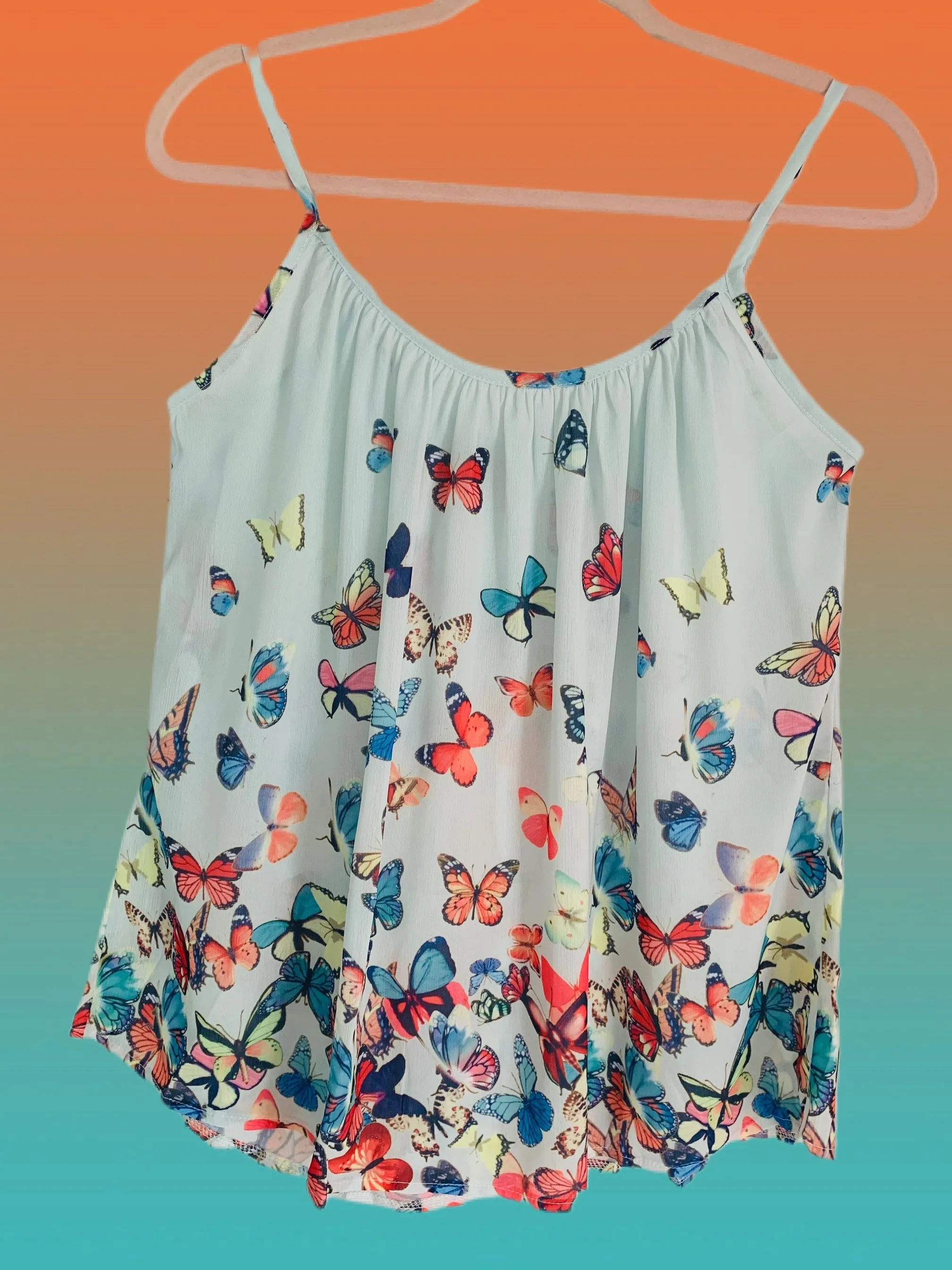 Light Green Butterfly Print Flowy Strappy Tank