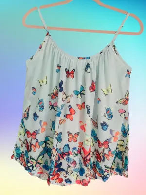 Light Green Butterfly Print Flowy Strappy Tank
