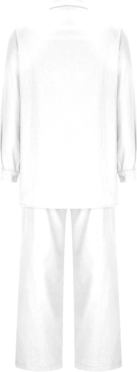 Linen 2 Piece Sets For Women Summer 2024 Loose Long Sleeve Shirts Wide Leg Pant Matching Set Plus Size Vacation Outfits