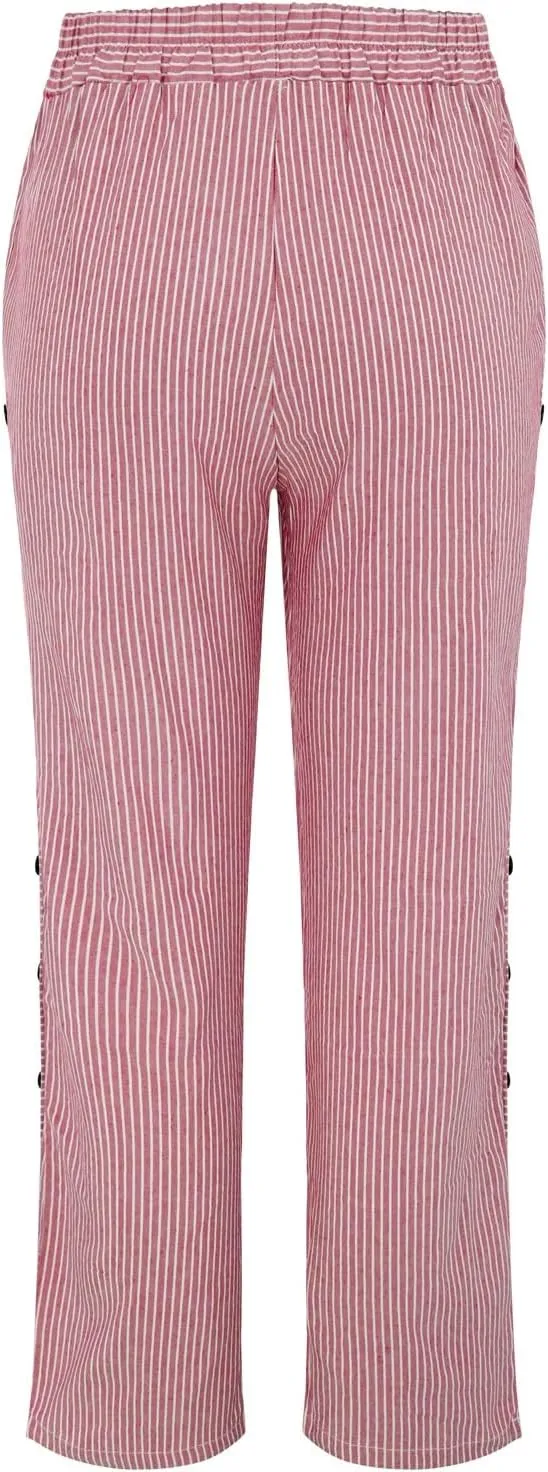 Linen Pants for Women Plus Size Trendy Striped Spring Summer Gauze Pants 2025 Casual Elastic Waist Comfy Trousers