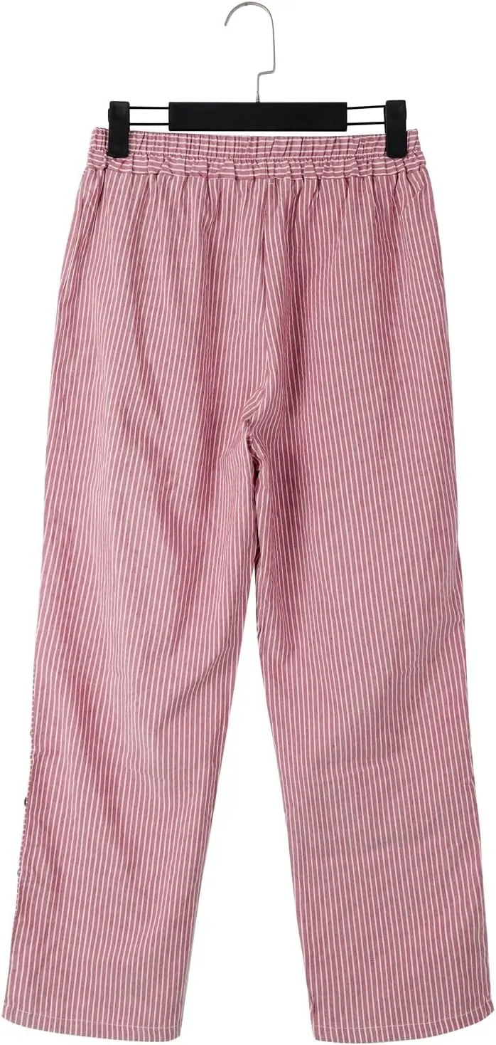 Linen Pants for Women Plus Size Trendy Striped Spring Summer Gauze Pants 2025 Casual Elastic Waist Comfy Trousers