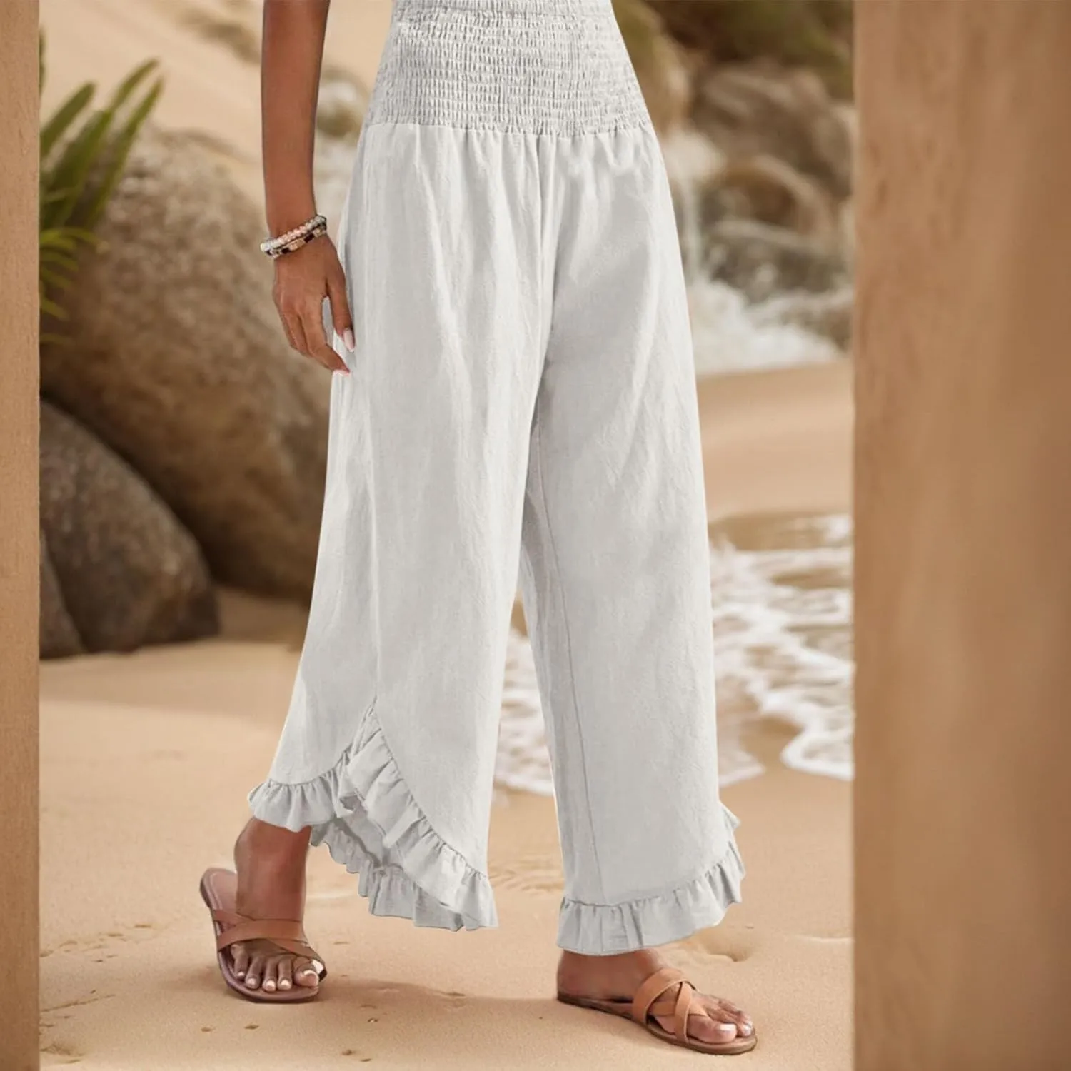 Linen Pants Women Summer Boho Wide Leg High Waist Lounge Palazzo Pant 2025 Casual Beach Vacation Outfits