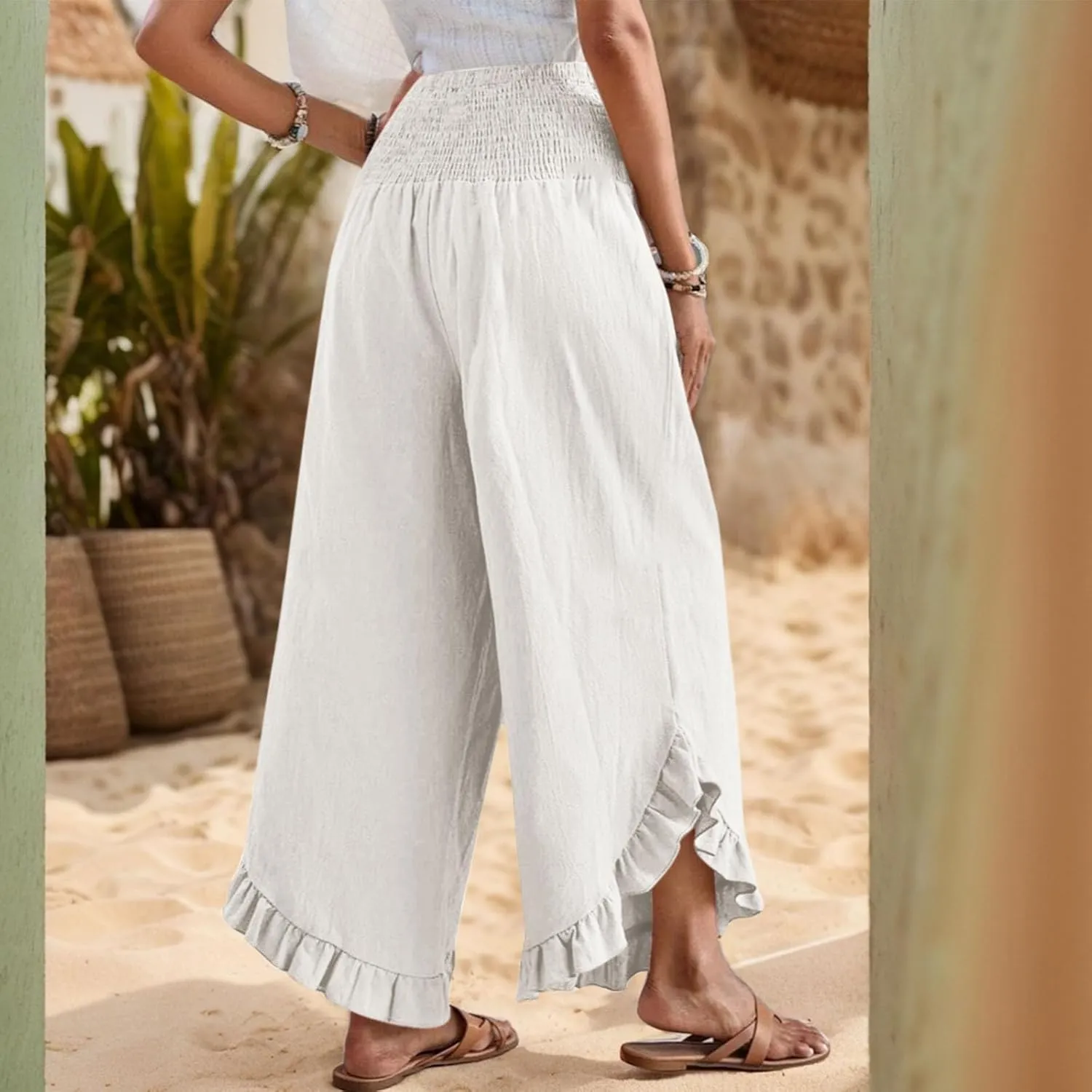 Linen Pants Women Summer Boho Wide Leg High Waist Lounge Palazzo Pant 2025 Casual Beach Vacation Outfits