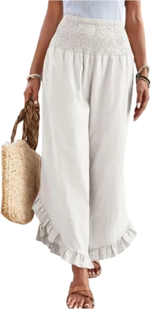 Linen Pants Women Summer Boho Wide Leg High Waist Lounge Palazzo Pant 2025 Casual Beach Vacation Outfits