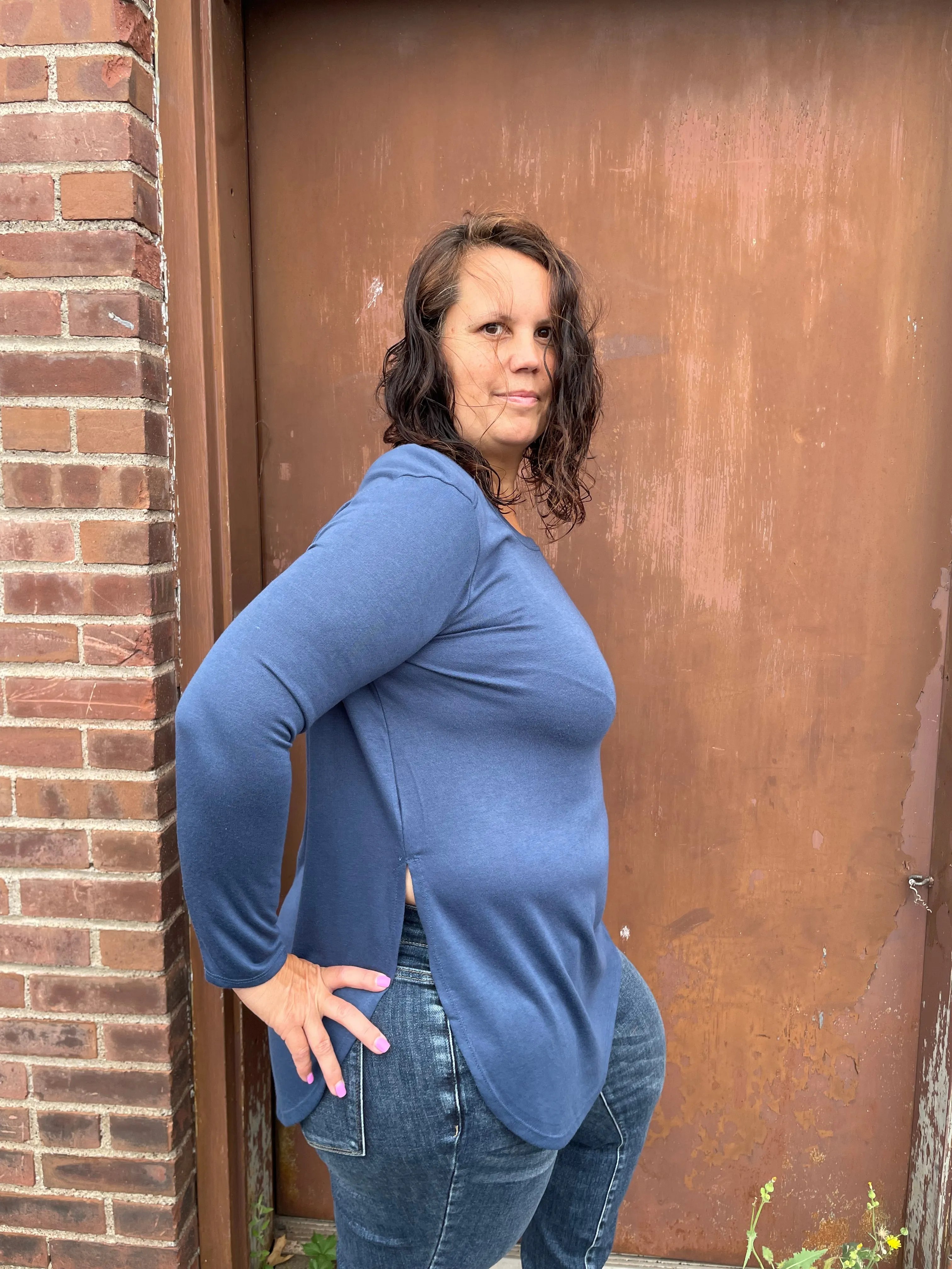 Long Sleeve Flowy Top With Side Slits