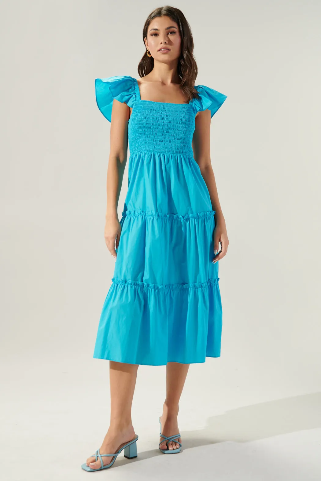 Lou Smocked Tiered Midi Dress