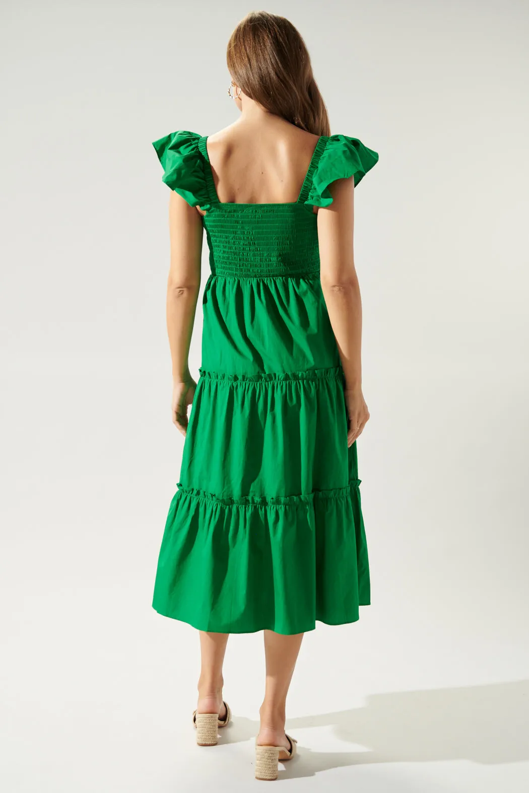Lou Smocked Tiered Midi Dress