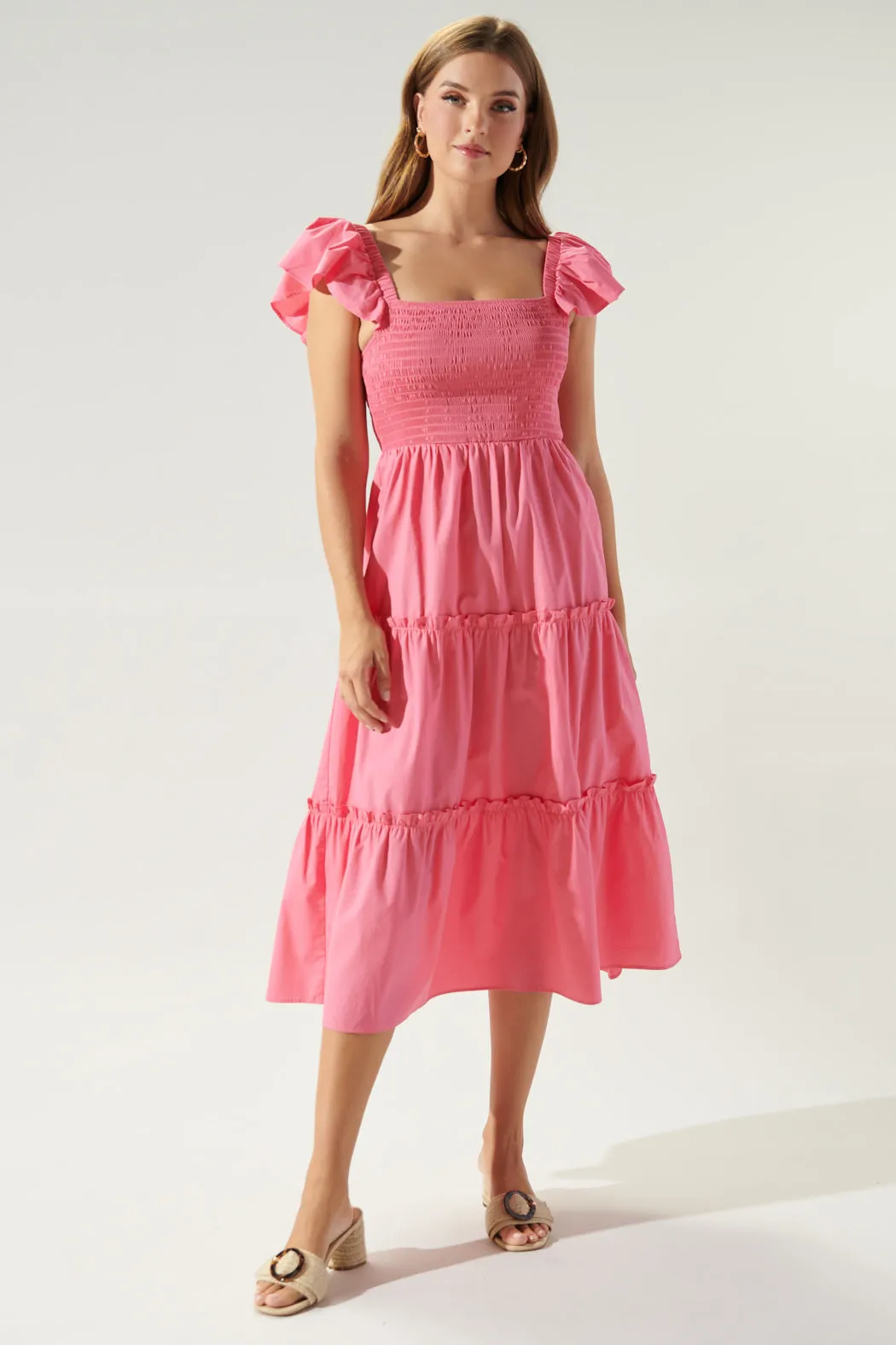 Lou Smocked Tiered Midi Dress