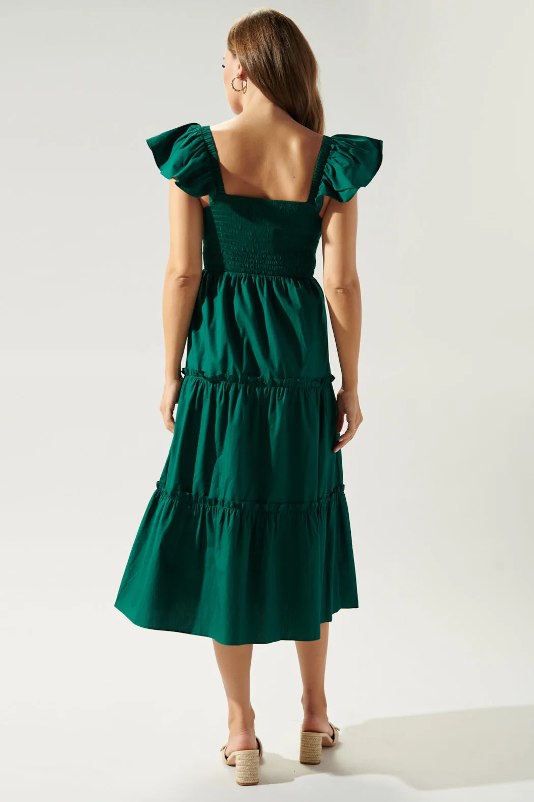 Lou Smocked Tiered Midi Dress