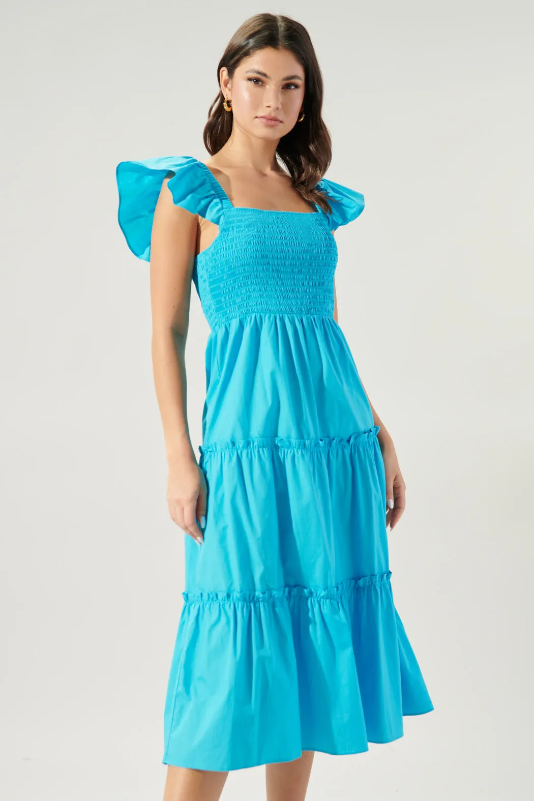 Lou Smocked Tiered Midi Dress