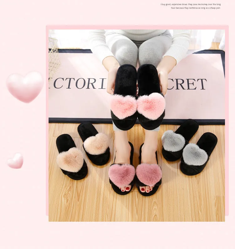 Love Heart Cotton Women Slippers