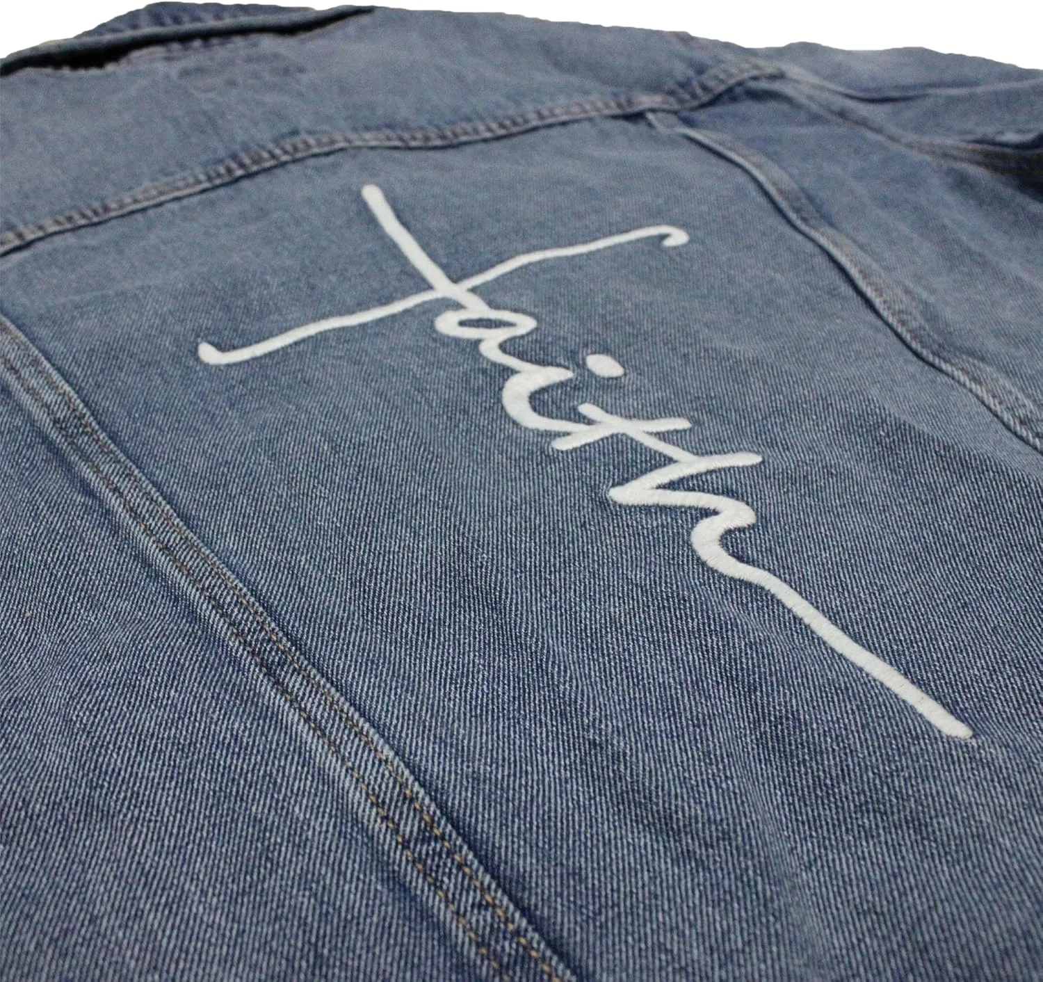 Love in Faith | Faith Cross Denim Jacket | Christian Denim Jacket for Women | Faith-Based Apparel | Christian Gifts