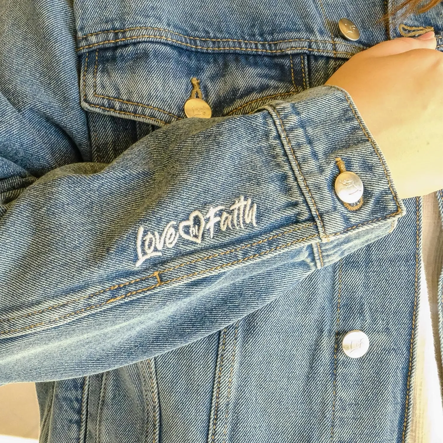 Love in Faith | Faith Cross Denim Jacket | Christian Denim Jacket for Women | Faith-Based Apparel | Christian Gifts