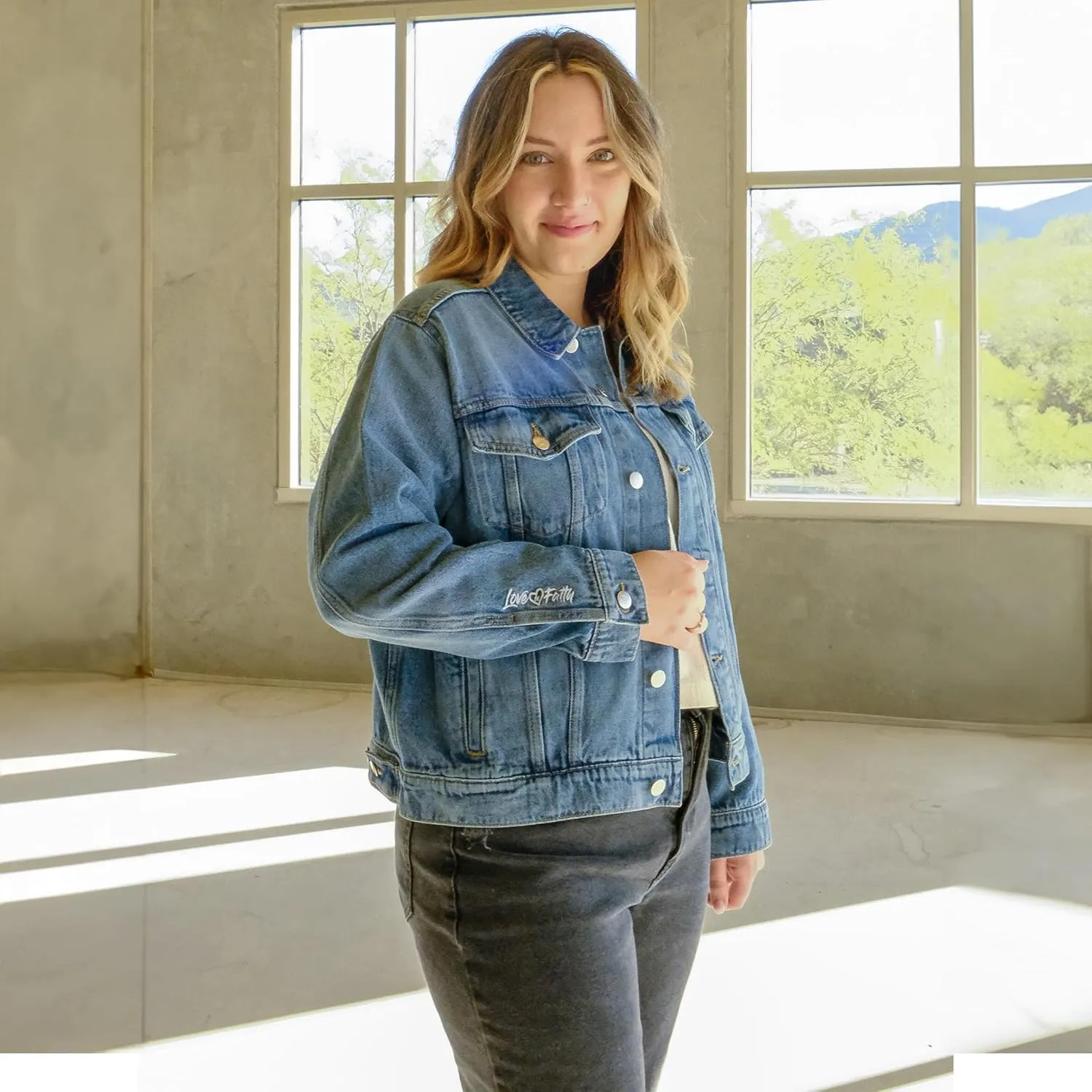 Love in Faith | Faith Cross Denim Jacket | Christian Denim Jacket for Women | Faith-Based Apparel | Christian Gifts