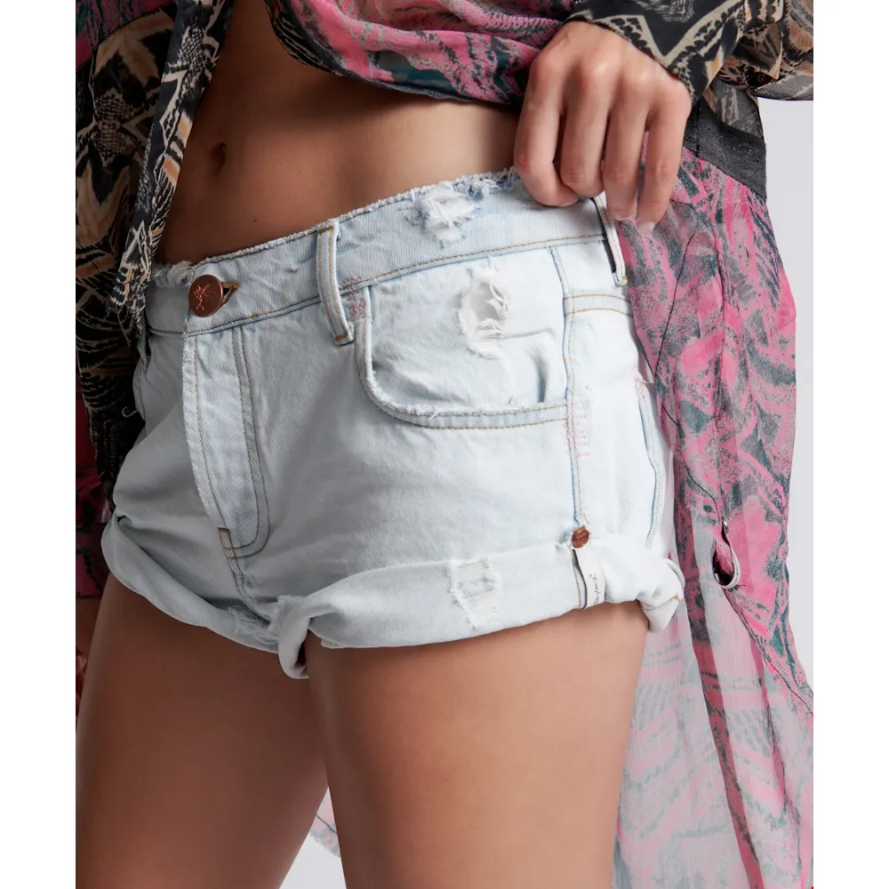 Low Waist Relaxed Fit Denim Short - Light Blue