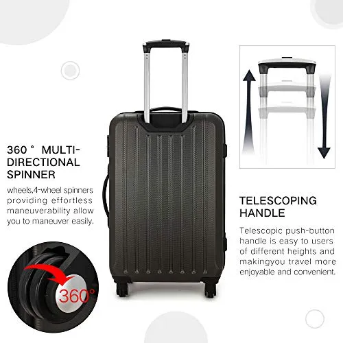 Luggage 3 Piece set ABS Hardshell with Spinner Durable and Lightweight 3 PC Suitcase sets 20 24 28 inch, Free Backpack Inside (Dark Grey)